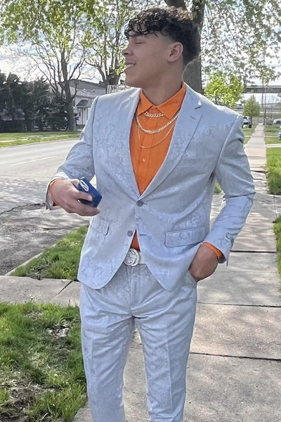 Men's Silver Grey Paisley Slim Fit Suit from Vinci Suits
