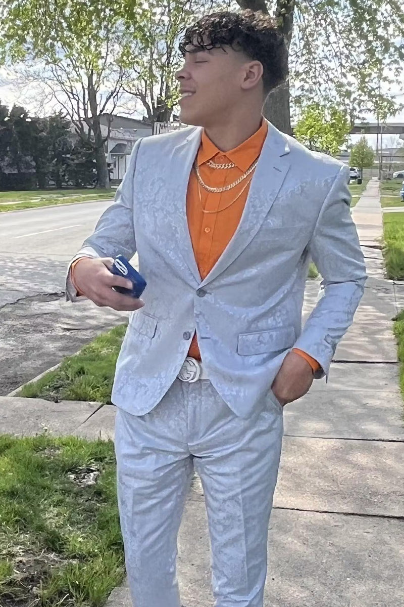 Men's Silver Grey Paisley Slim Fit Suit from Vinci Suits