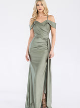 Formal Dress Off The Shoulder Pleated Ruched Prom Gown By Lenovia 5320