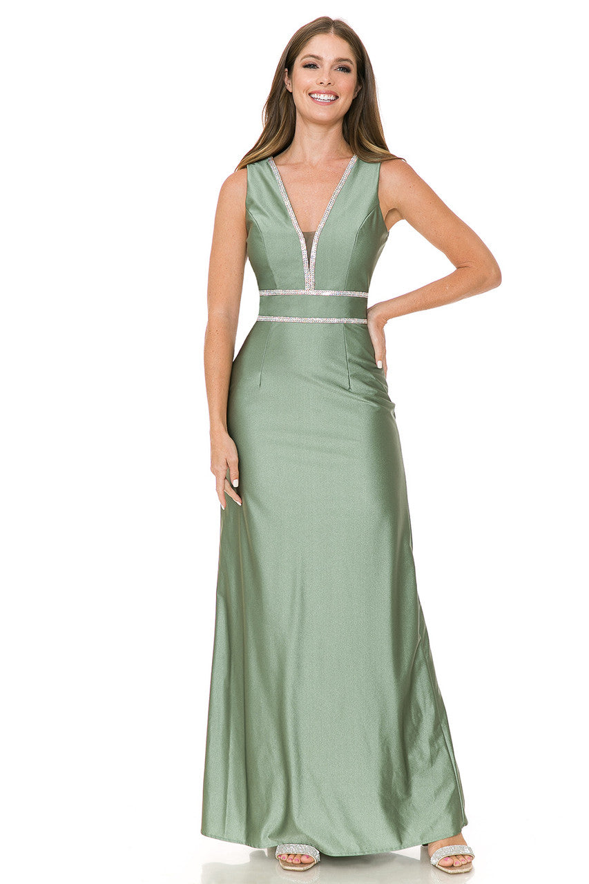 Formal Dress Deep V-Neck Embellished A-Line Prom Gown By Lenovia 5254-New Collection