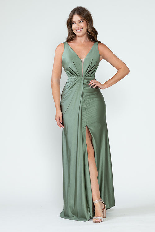 Vestido de dama de honor con escote en V, corte imperio y fruncido, de Lenovia 5319 (Nueva colección)