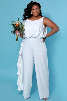 Sydney's Closet SC5244 Plus Size Sleeveless Ivory Wide-Leg Wedding Jumpsuit
