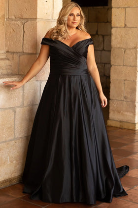 Sydney's Closet SC5257 Plus Size Off-the-Shoulder Satin Ball Gown