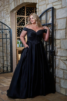 Sydney's Closet SC5347 Plus Size Sweetheart Black Satin A-Line Wedding Dress