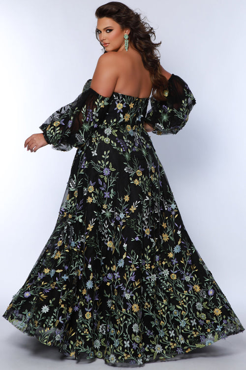Sydney's Closet Black Floral Prom Dress