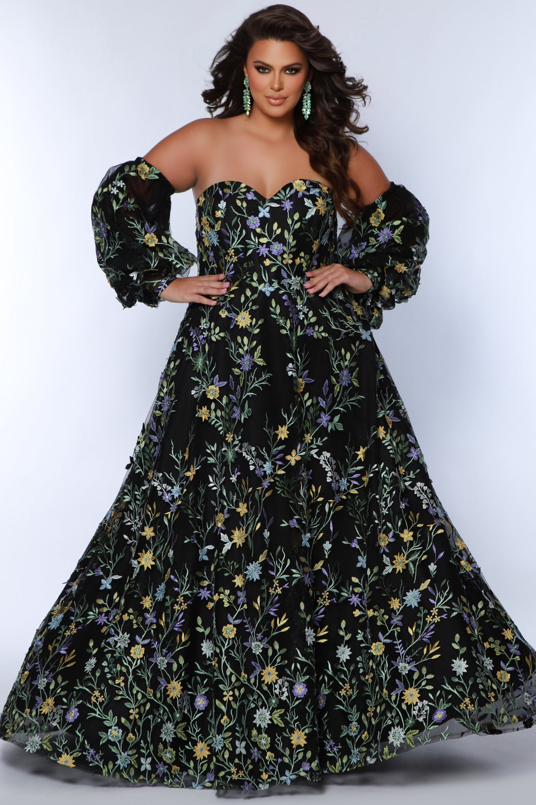Sydney's Closet Black Floral Prom Dress