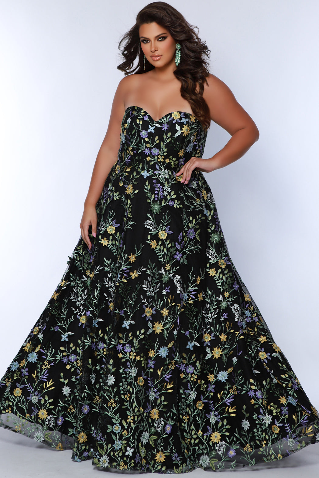 Sydney's Closet Black Floral Prom Dress