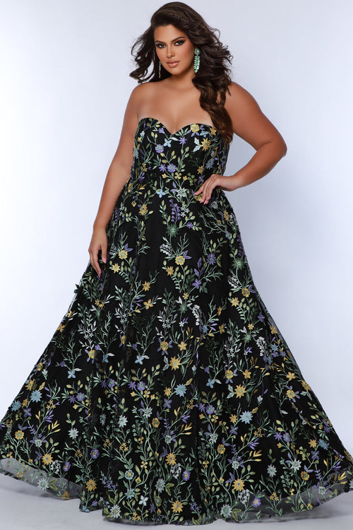 Sydney's Closet Black Floral Prom Dress