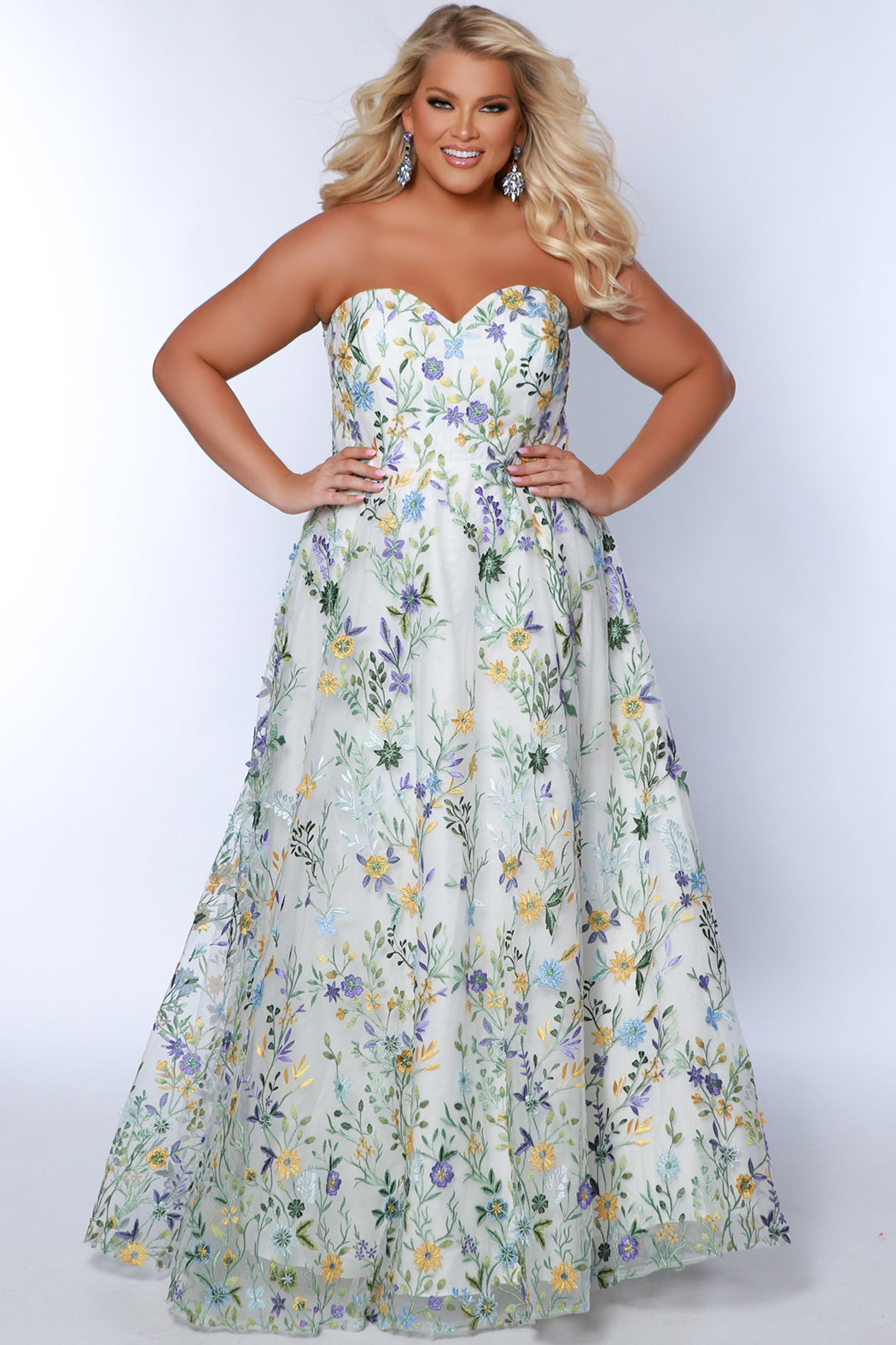 Sydney's Closet Ivory Floral Prom Dress