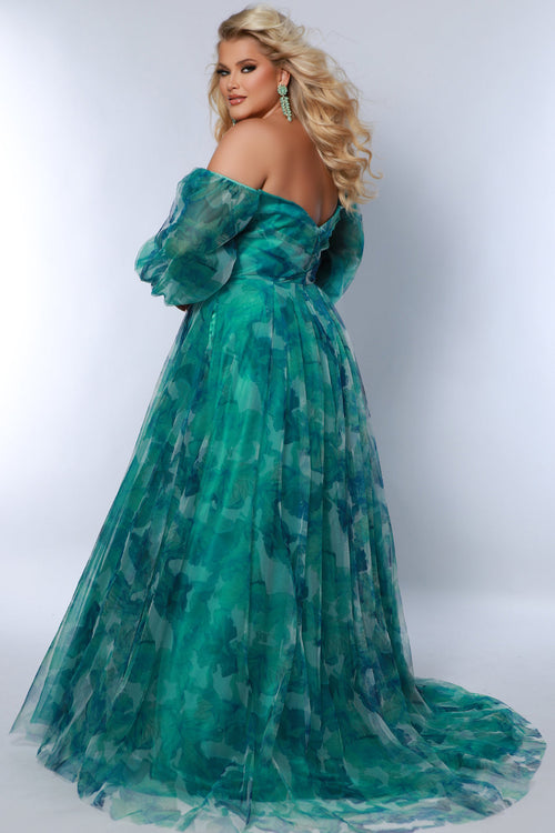 Sydney's Closet Green Floral Prom Dress