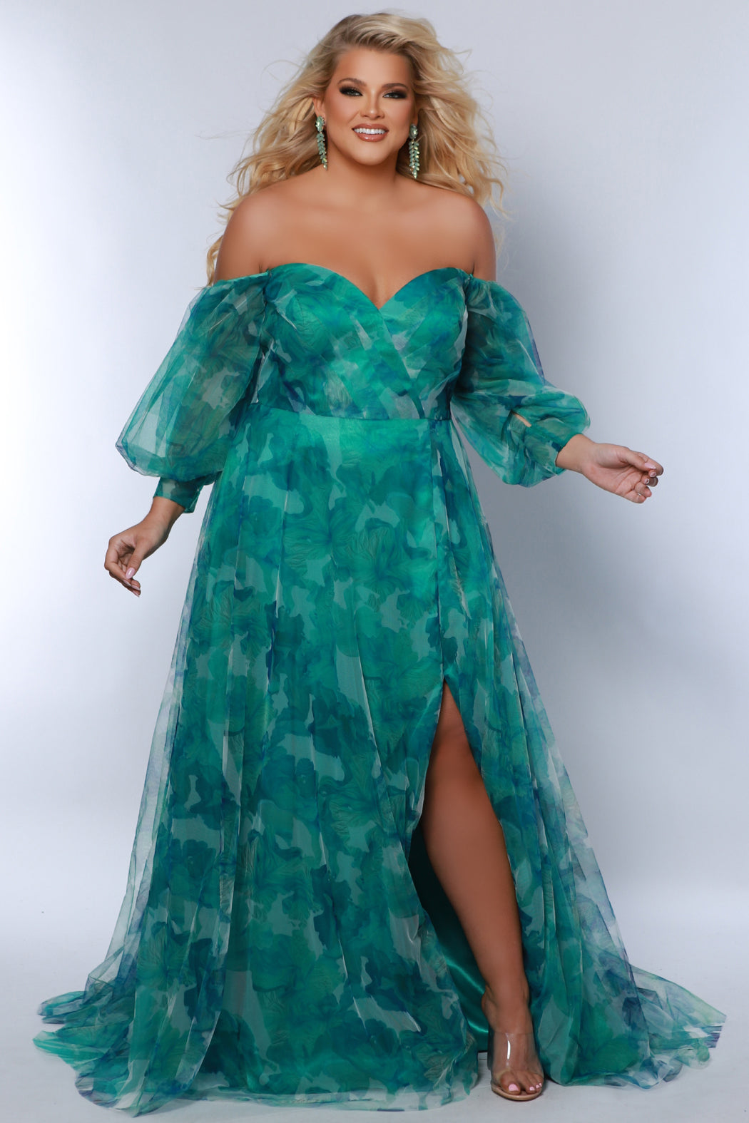 Sydney's Closet Green Floral Prom Dress