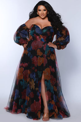 Sydney's Closet SC7386 Plus Size Sweetheart Multicolor Floral Tulle A-Line Gown