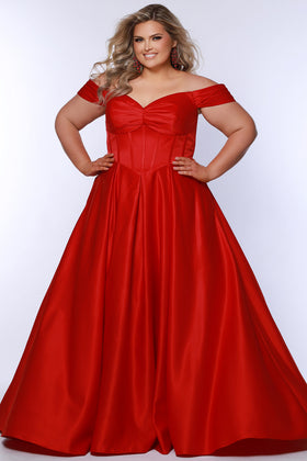 Sydney's Closet SC7400 Plus Size Sweetheart Ruby Satin A-Line Formal Gown
