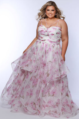 Sydney's Closet SC7418 Plus Size Sweetheart Pink Floral Tulle A-Line Gown