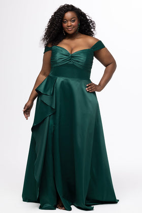 Sydney's Closet SC7431 Plus Size Sweetheart Forest Green Satin A-Line Gown