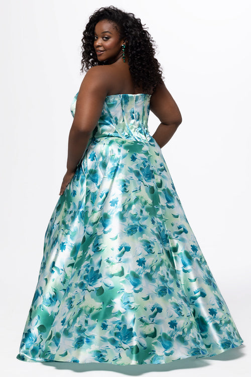 Sydney's Closet Green Floral Prom Dress