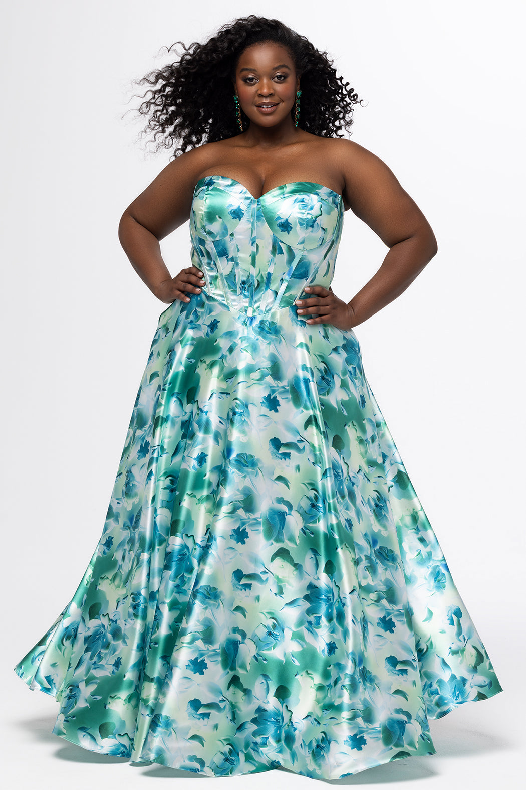 Sydney's Closet Green Floral Prom Dress