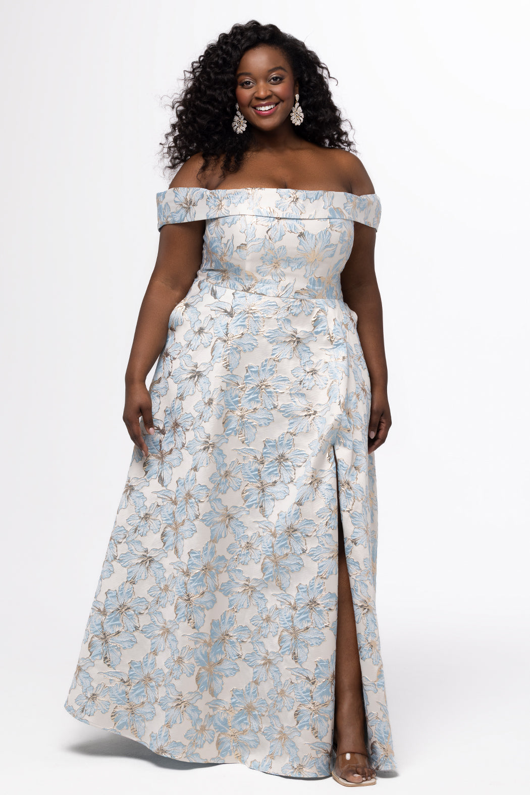 Sydney's Closet Light Blue Floral Prom Dress