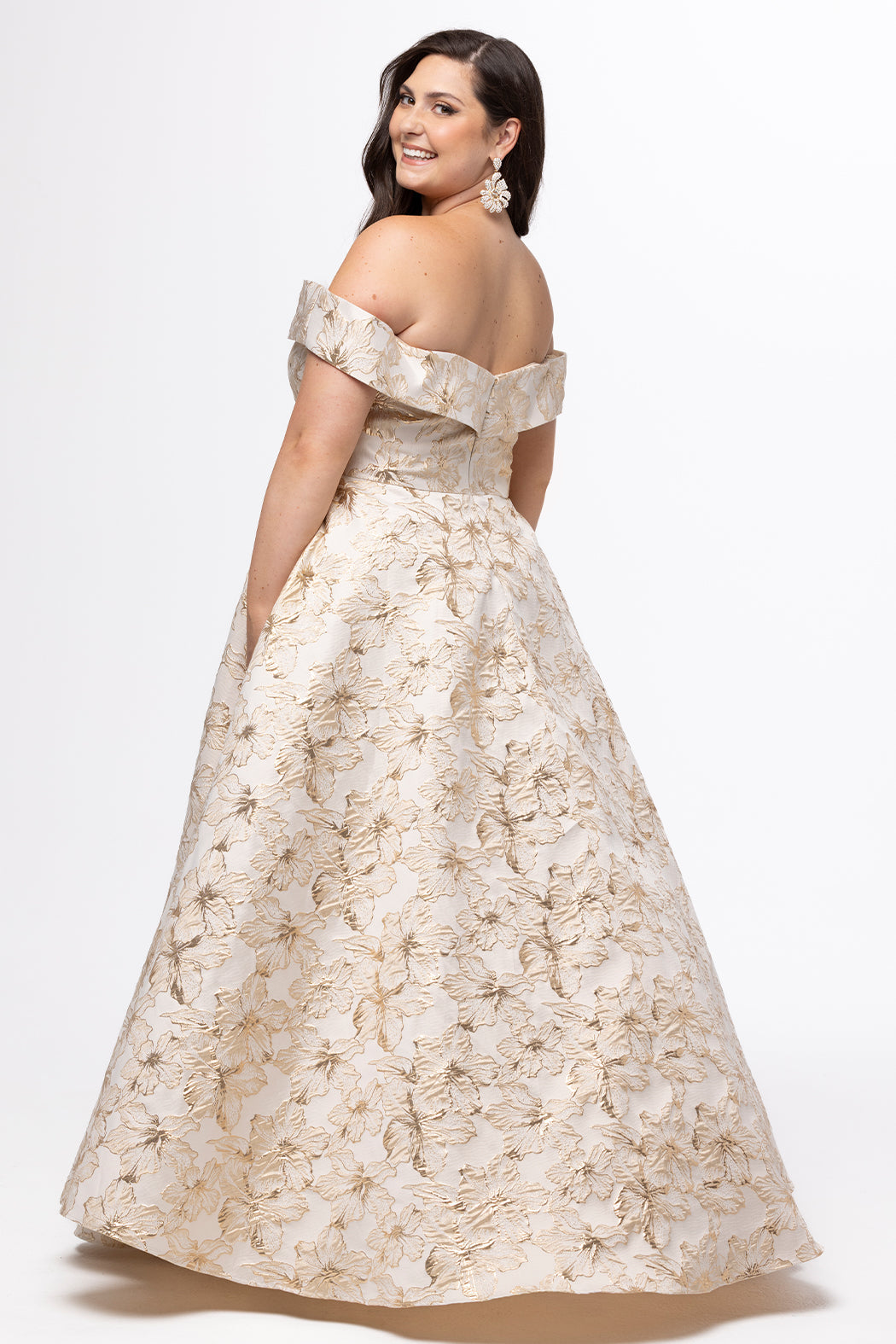 Sydney's Closet Gold Floral Prom Dress