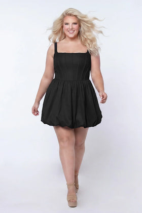 Sydney's Closet SC8166 Plus Size Square Neck Black Bubble Hem Short Dress