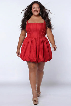 Sydney's Closet SC8166 Plus Size Square Neck Red Bubble Hem Short Dress
