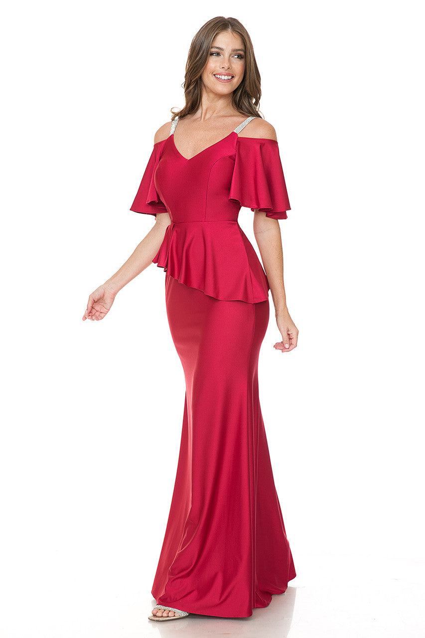 Bridesmaid Dress V-Neck Ruffled Sleeve Evening Dress By Lenovia 5282