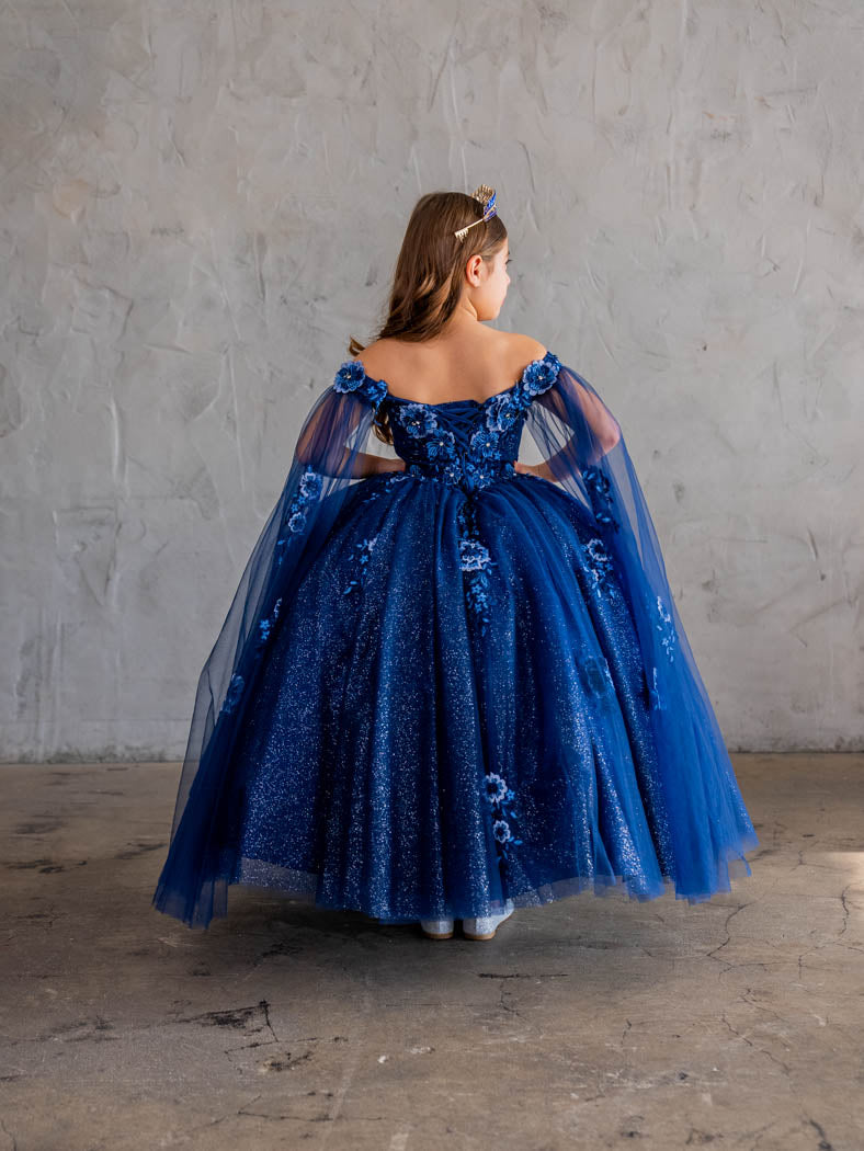 Girls Off-Shoulder Cape Sleeve Gown by Calla SCK314