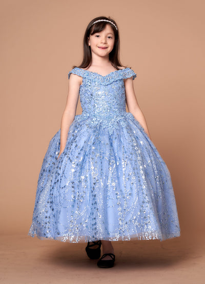 Girls Off Shoulder Cape Gown by Calla SCK303