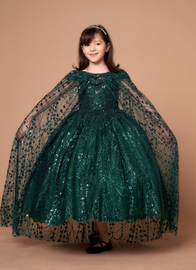 Girls Off Shoulder Cape Gown by Calla SCK303
