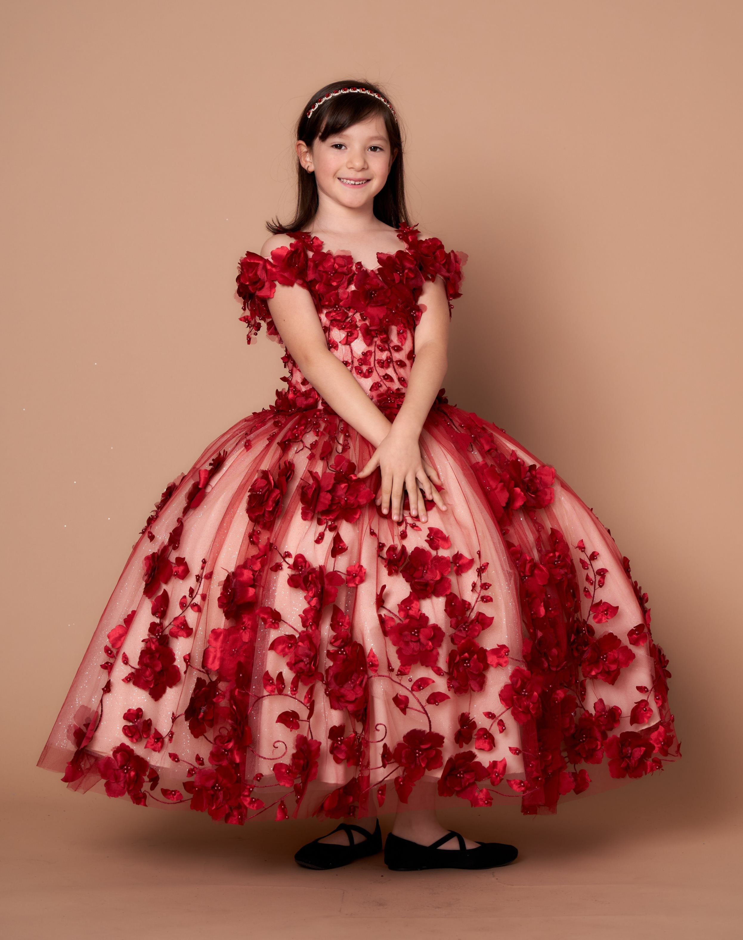 Girls 3D Floral Off-Shoulder Gown by Calla SCK305
