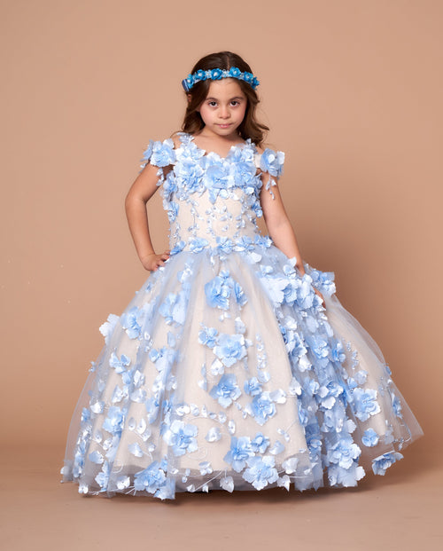 Girls 3D Floral Off-Shoulder Gown by Calla SCK305
