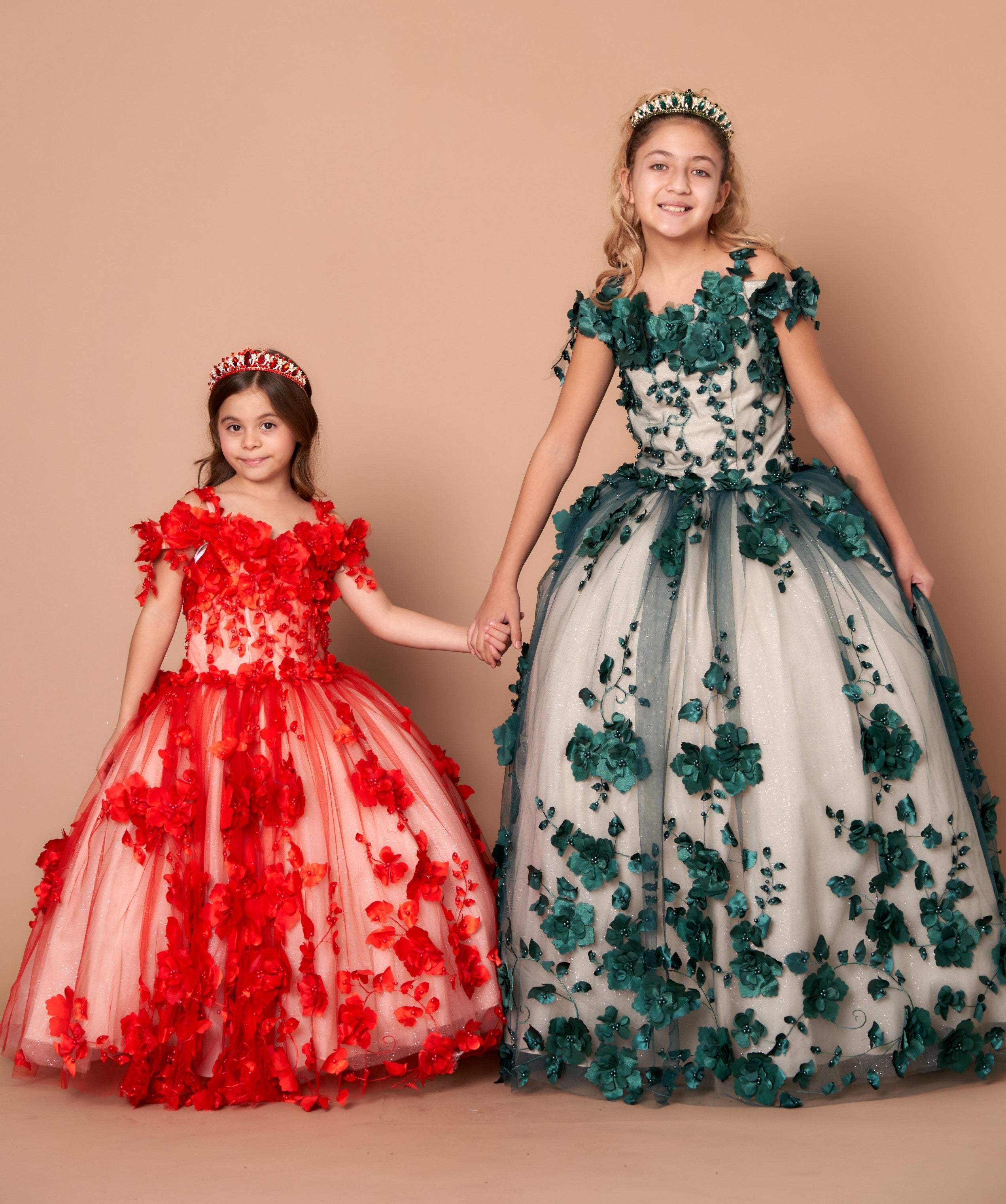 Girls 3D Floral Off-Shoulder Gown by Calla SCK305