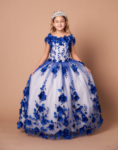 Girls 3D Floral Off-Shoulder Gown by Calla SCK305