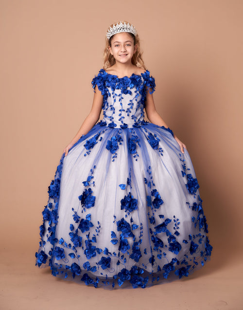 Girls 3D Floral Off-Shoulder Gown by Calla SCK305