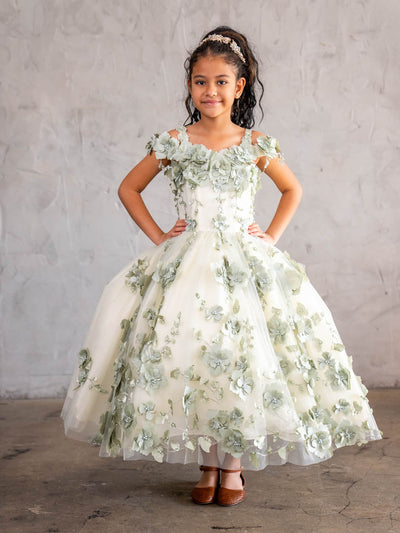Girls 3D Floral Off-Shoulder Gown by Calla SCK305
