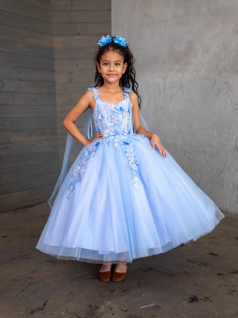 Girls Sleeveless Cape Sleeve Gown by Calla SCK306