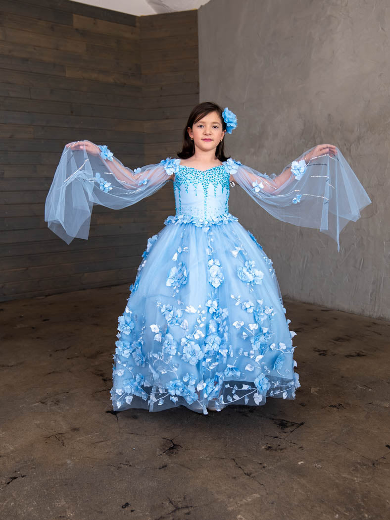 Girls Off-Shoulder Cape Sleeve Gown by Calla SCK307