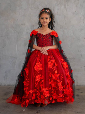 Girls Off-Shoulder Cape Sleeve Gown by Calla SCK307