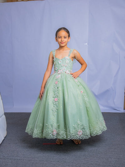 Girls' Floral Applique Sleeveless Gown by Calla SCK311