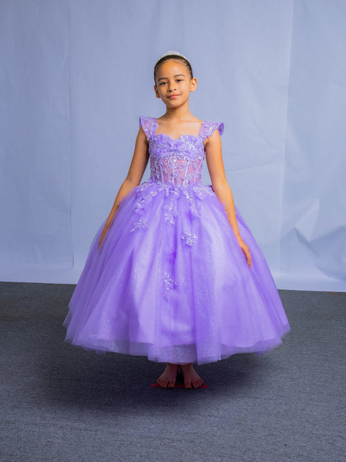 Girls 3D Butterfly Off-Shoulder Gown by Calla SCK315