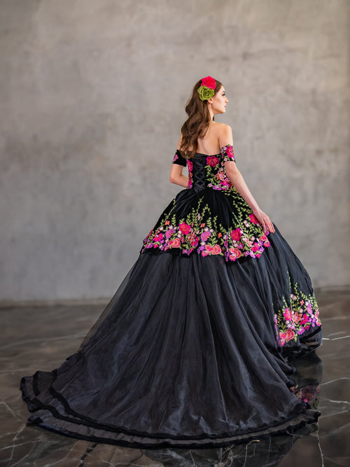 Floral Charro Off-Shoulder Ball Gown by Calla SCL30016