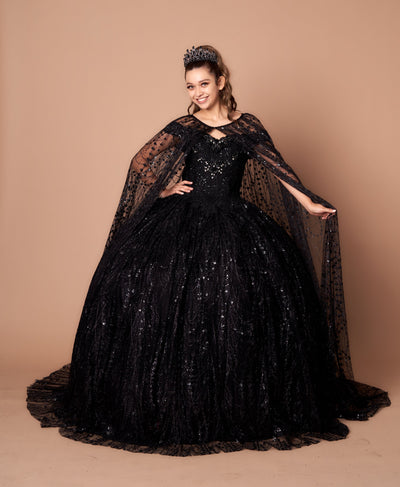 Appliqué Off-Shoulder Cape Ball Gown by Calla SCL30003