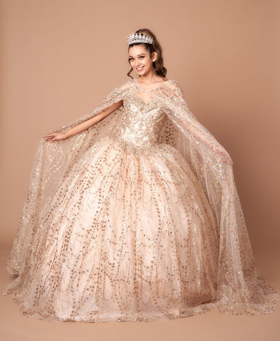 Appliqué Off-Shoulder Cape Ball Gown by Calla SCL30003