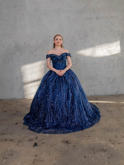 Appliqué Off-Shoulder Cape Ball Gown by Calla SCL30003