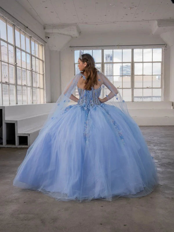 Calla SCL-30006 Sleeveless Quince Dress Detachable Cape Sleeve Ball Gown