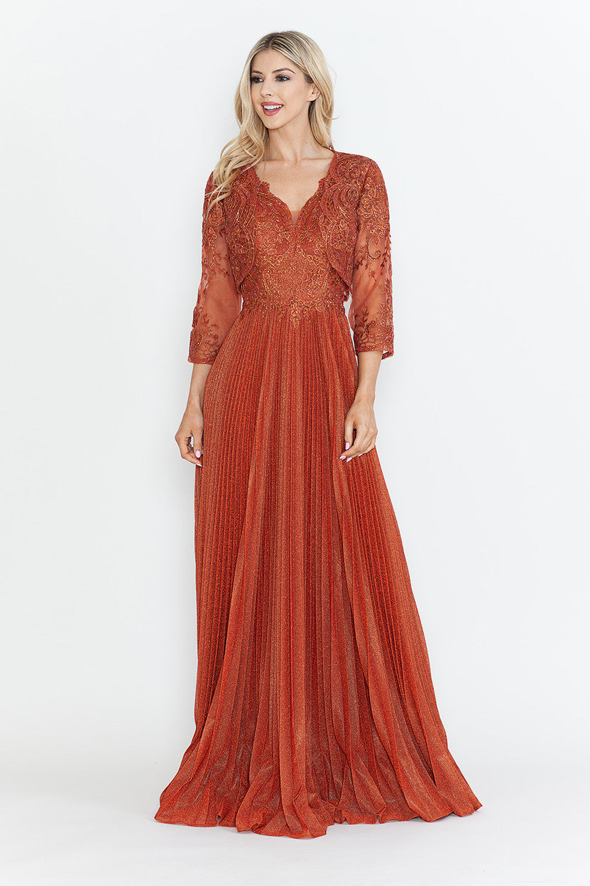Vestido de madre del novio con escote en V y mangas 3/4 de Lenovia 8341 (Nueva colección)