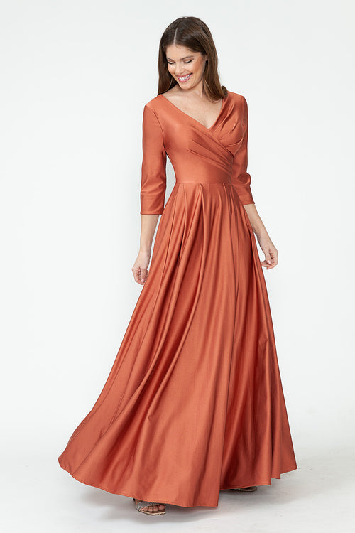 Mother Of The Bride Dress 3/4 Sleeve Flair A-Line Gown By Lenovia 5243