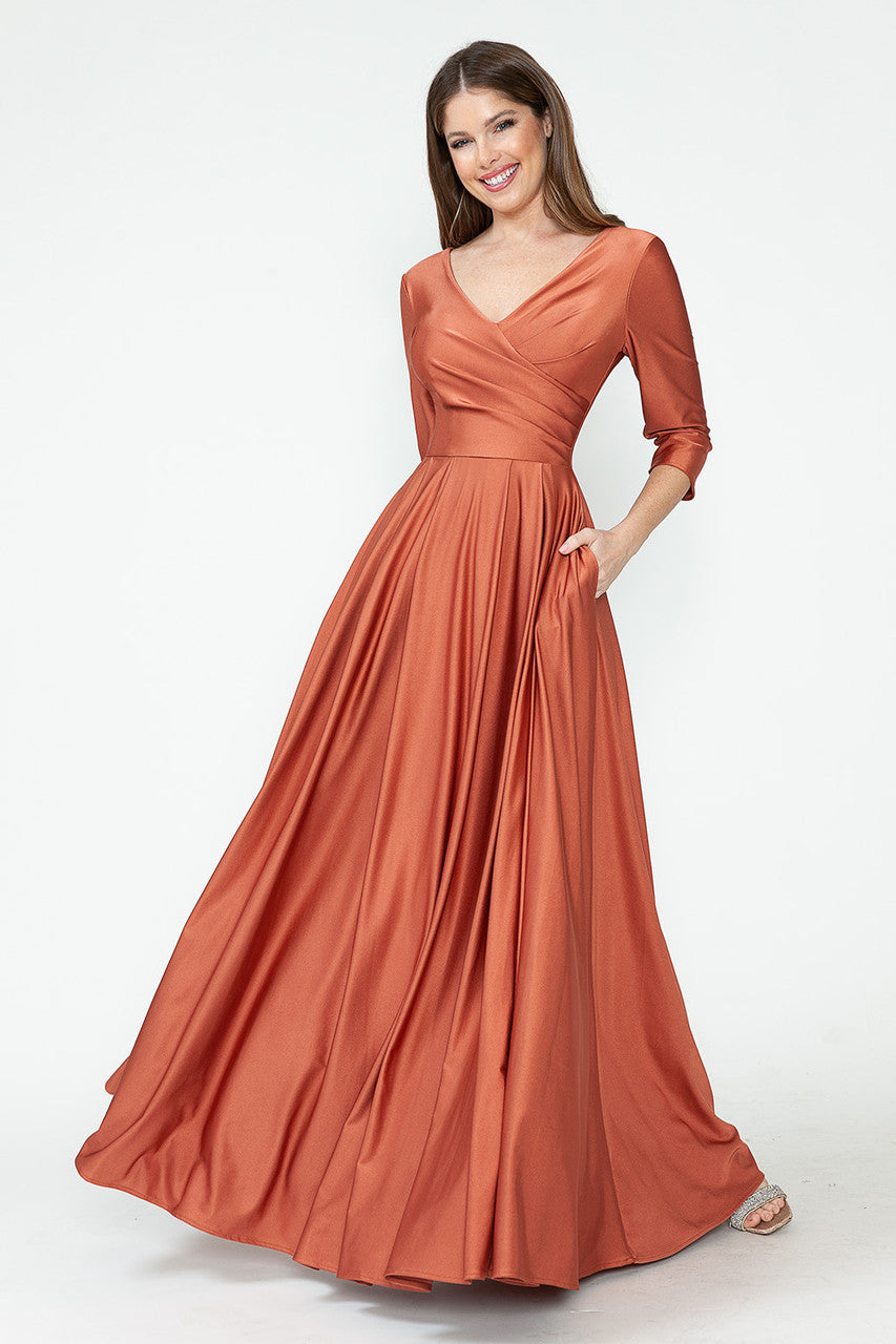 Vestido de madre de la novia con mangas 3/4 y corte A de Lenovia 5243