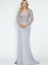 Long Sleeve Mother of the Bride Dress Beaded Evening Gown Lenovia 8323