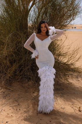 Chic and Holland BR550012 V-Neck Long Sleeve Prom Gown